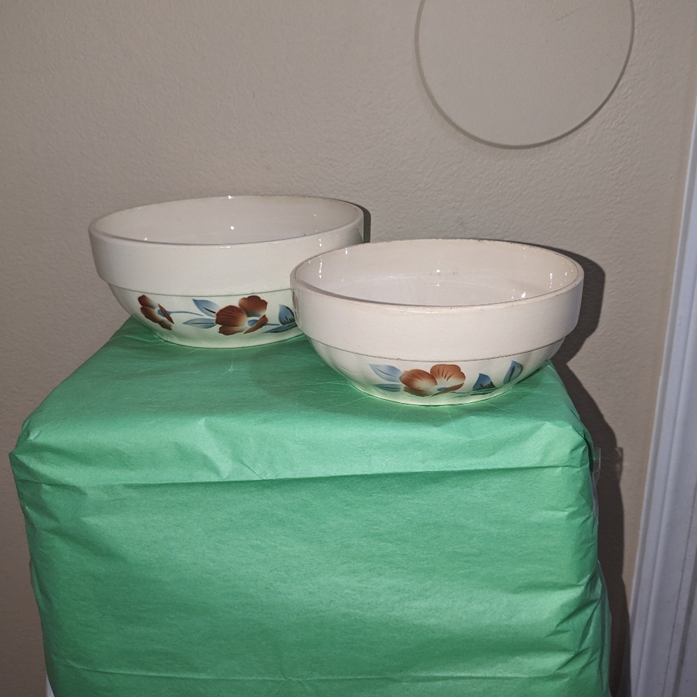 Pair of Grespots Digoin France Vintage Country Bowls with a floral design